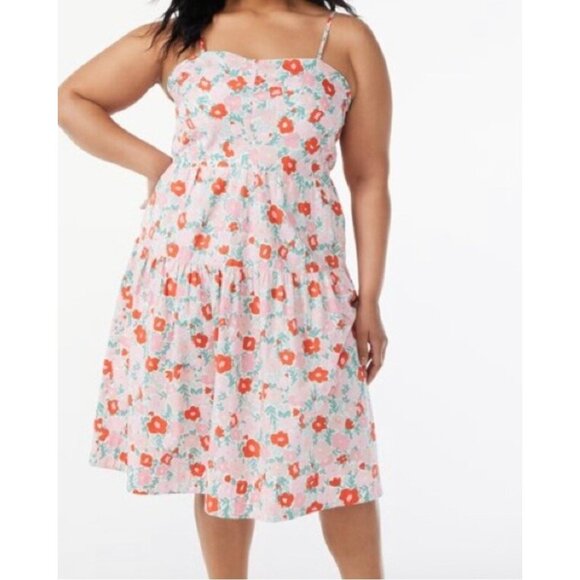 FREE ASSEMBLY Pink Floral Sleeves A-line Cotton Button Dress Sz XL - Picture 1 of 16